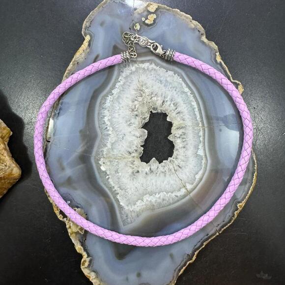 Carolyn Pollack Lilac Braided Leather Lobster Clasp Adjustable Unisex Necklace - Picture 7 of 9